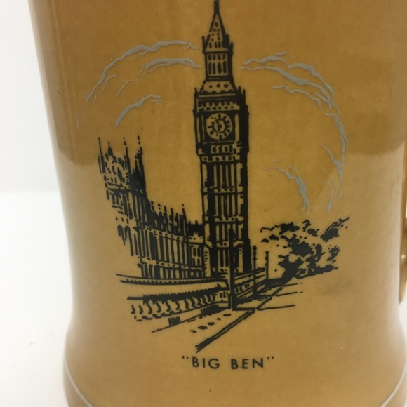 Wade Ireland Big Ben Tankard Mug Gloss Tan Silver Rimmed Leaf Handle London 1980 - Picture 2 of 12